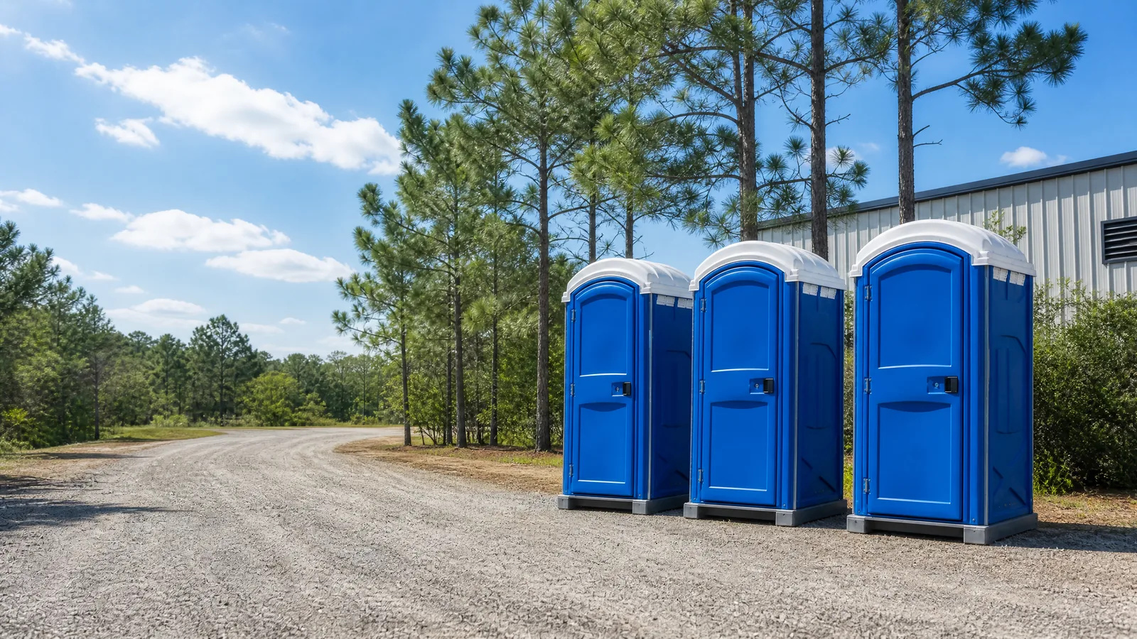 Clean portable restroom units prepared for rental planning in Fayetteville